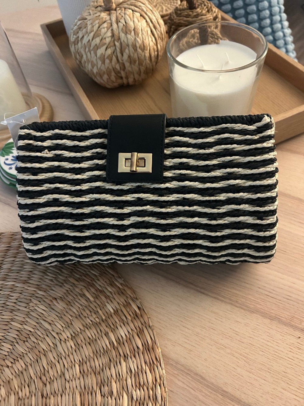 NWT Ann Taylor straw clutch